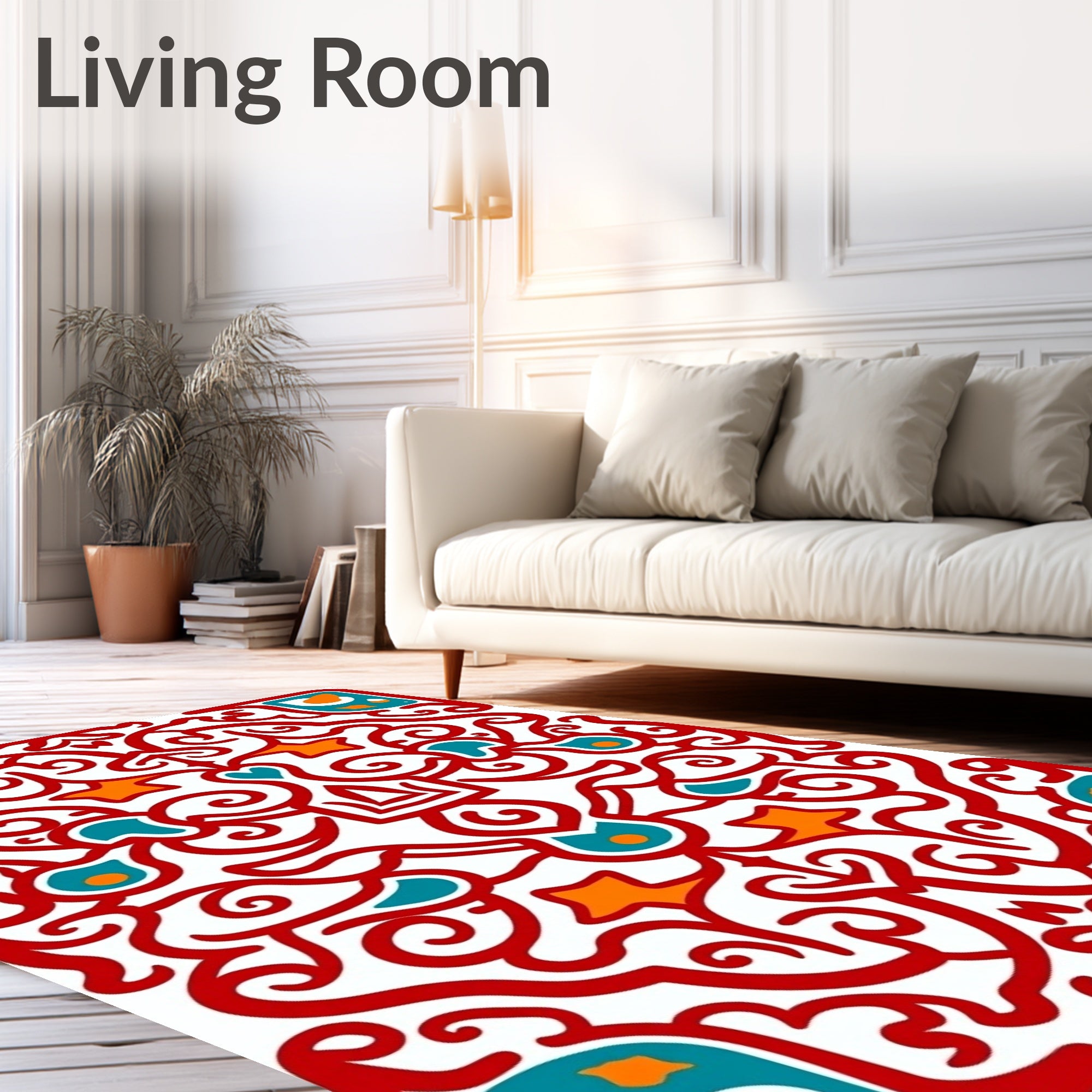 Red Teal Orange Flourish Pattern Rug