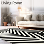 Modern Black White Geometric Maze Design Rug