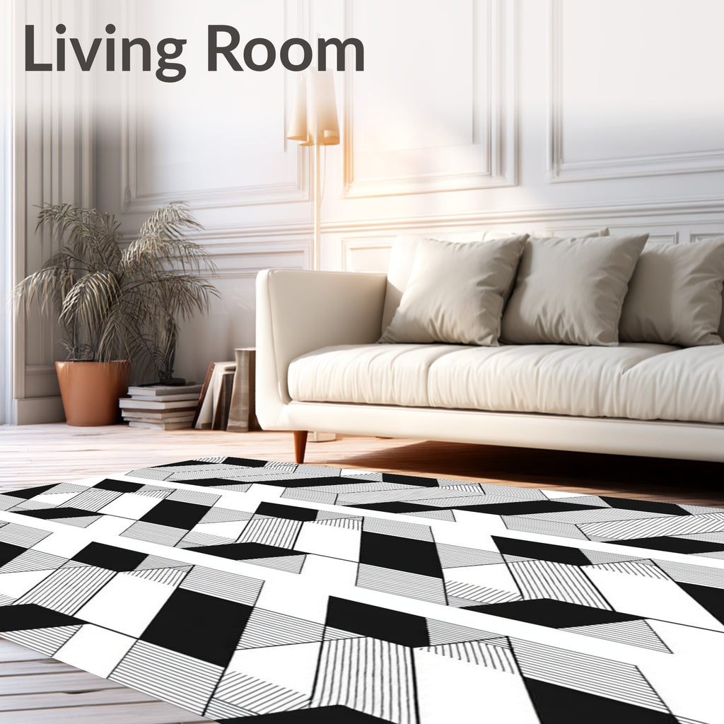 Geometric Black White Illusion Pattern Rug