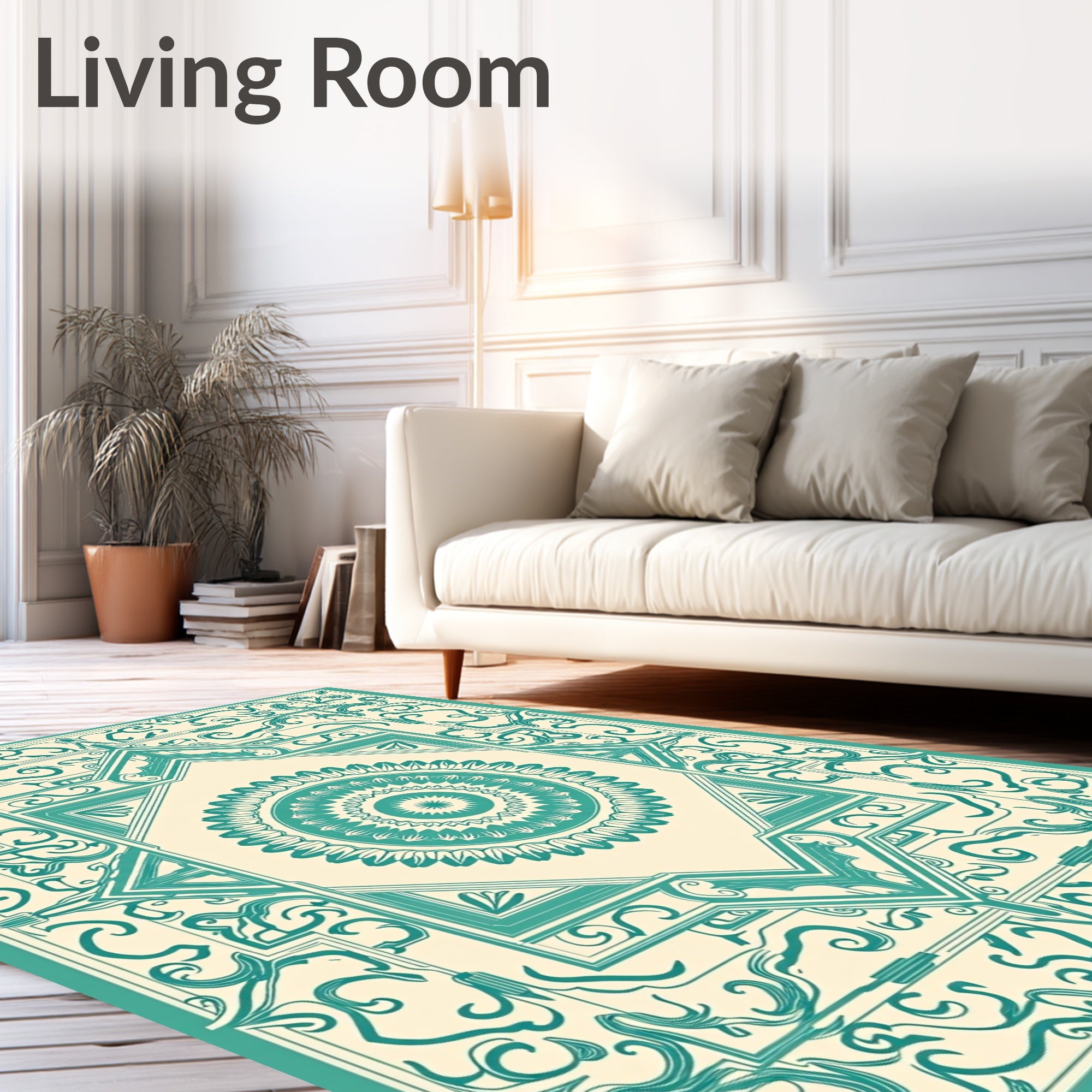 Teal Mandala Art Deco Pattern Rug