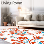 Orangey Red Blue Floral Branches Rug