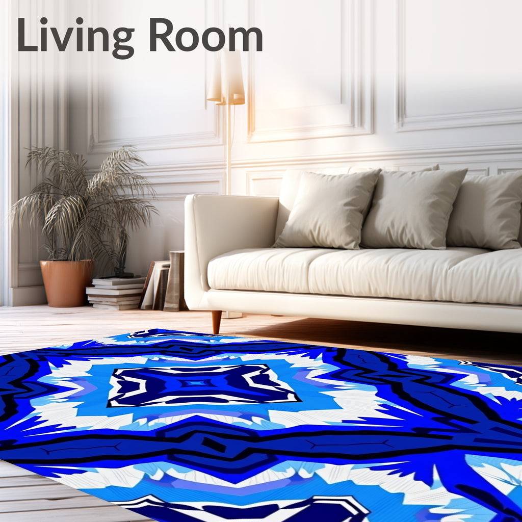 Bold Blue White Interlocking Pattern Rug
