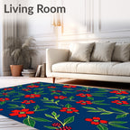 Red Floral Foliage On Navy Background Rug
