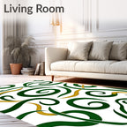 Green and Gold Swirling Vines Design Rug