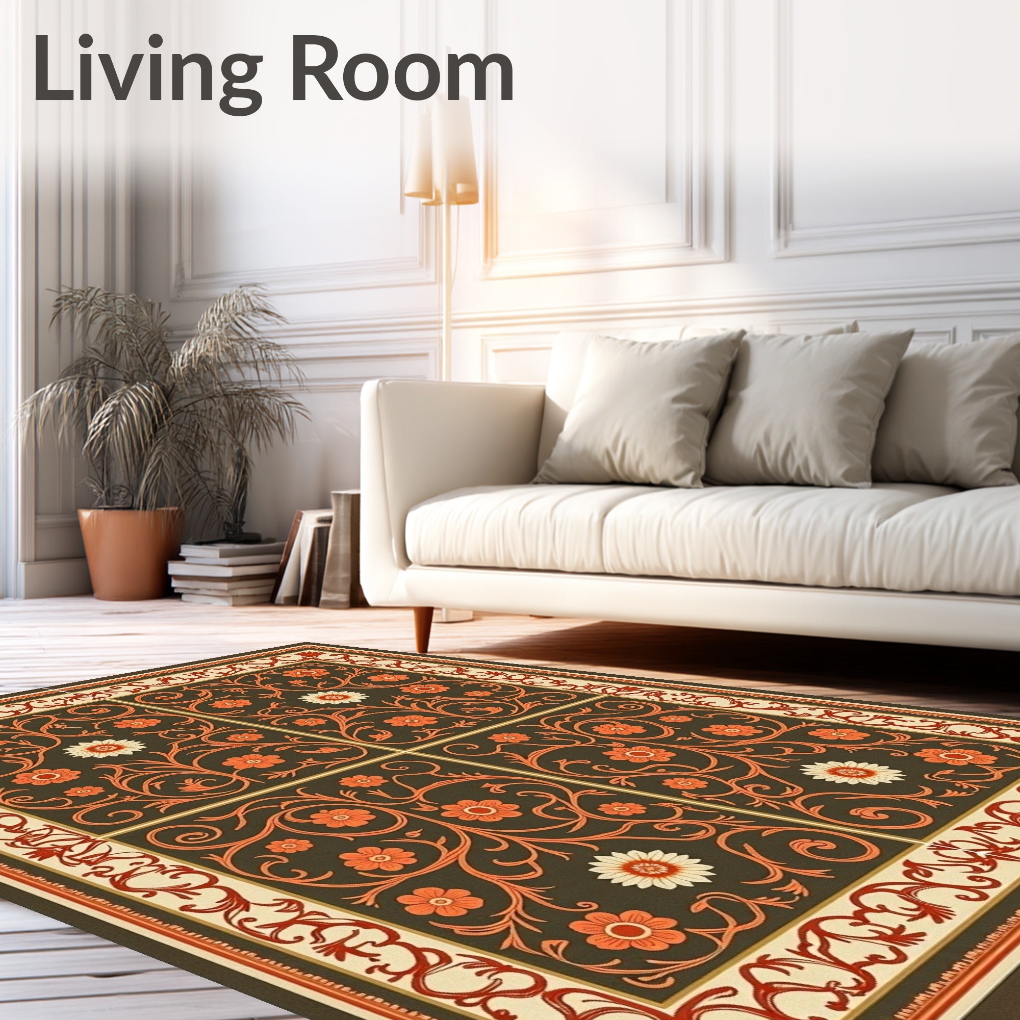 Ornate Floral Vine Tiled Rug