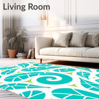 Aqua Leaf and Swirl Pattern Rug