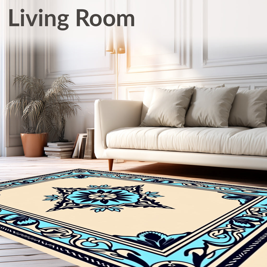 Elegant Blue Floral Medallion Rug