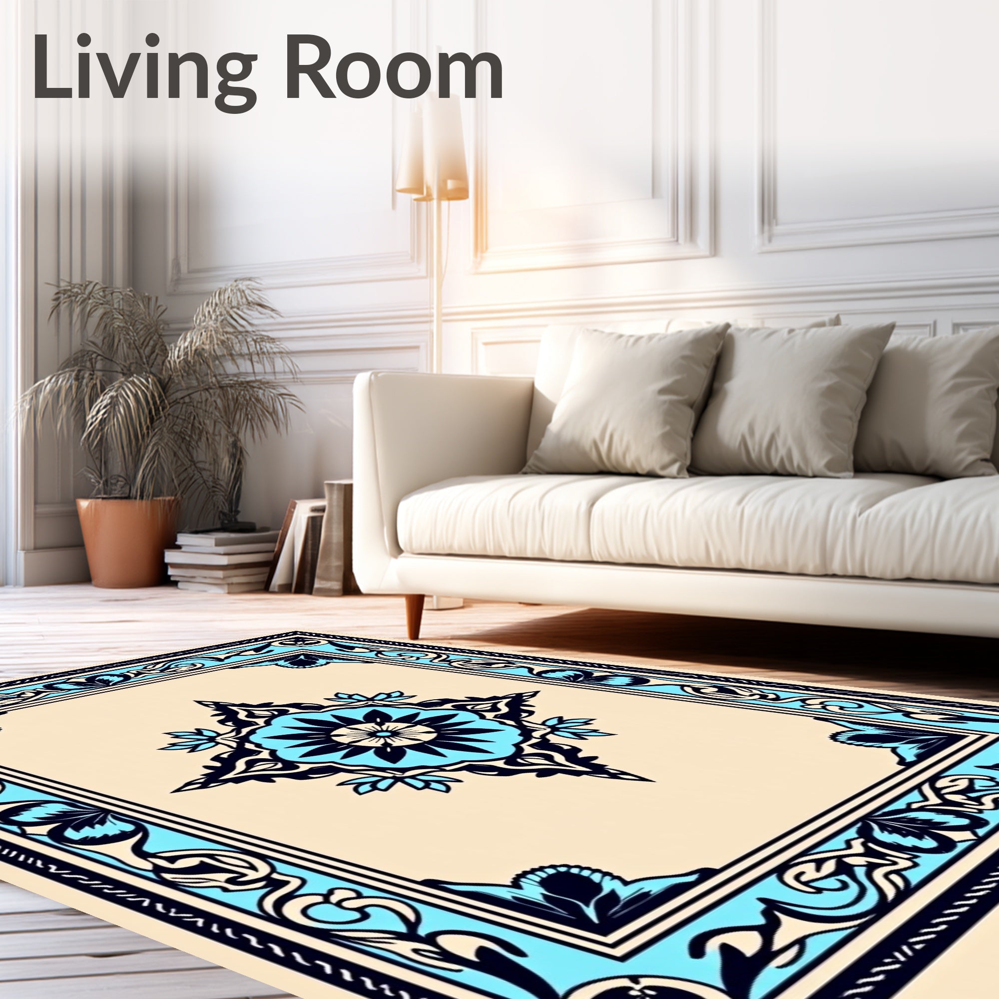 Elegant Blue Floral Medallion Rug