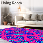 Vibrant Blue Pink Floral Scroll Rug