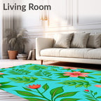 Vibrant Floral Leaf Pattern Textile Art Rug