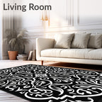 Black White Classic Floral Pattern Rug