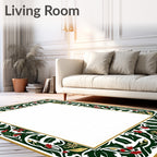 Elegant Green Red Floral Border Accents Rug