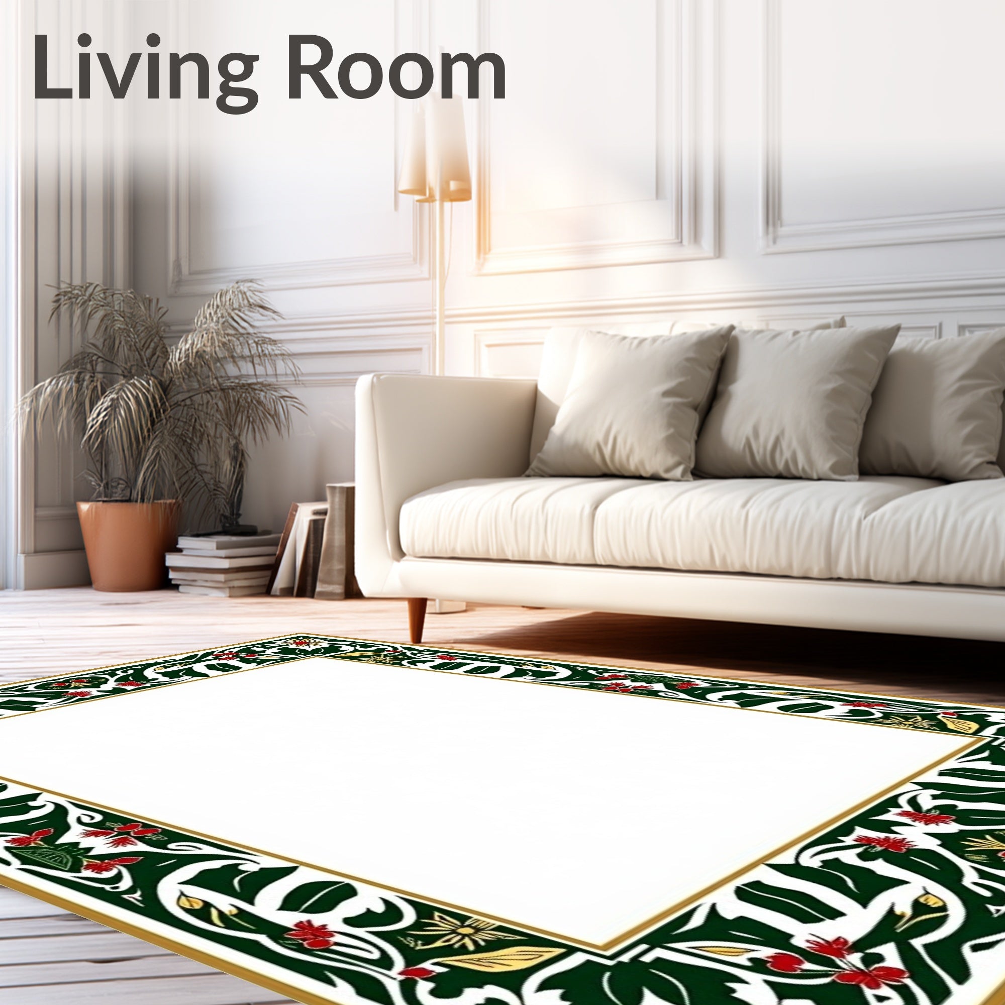 Elegant Green Red Floral Border Accents Rug