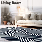 Striking Black White Geometric Maze Rug