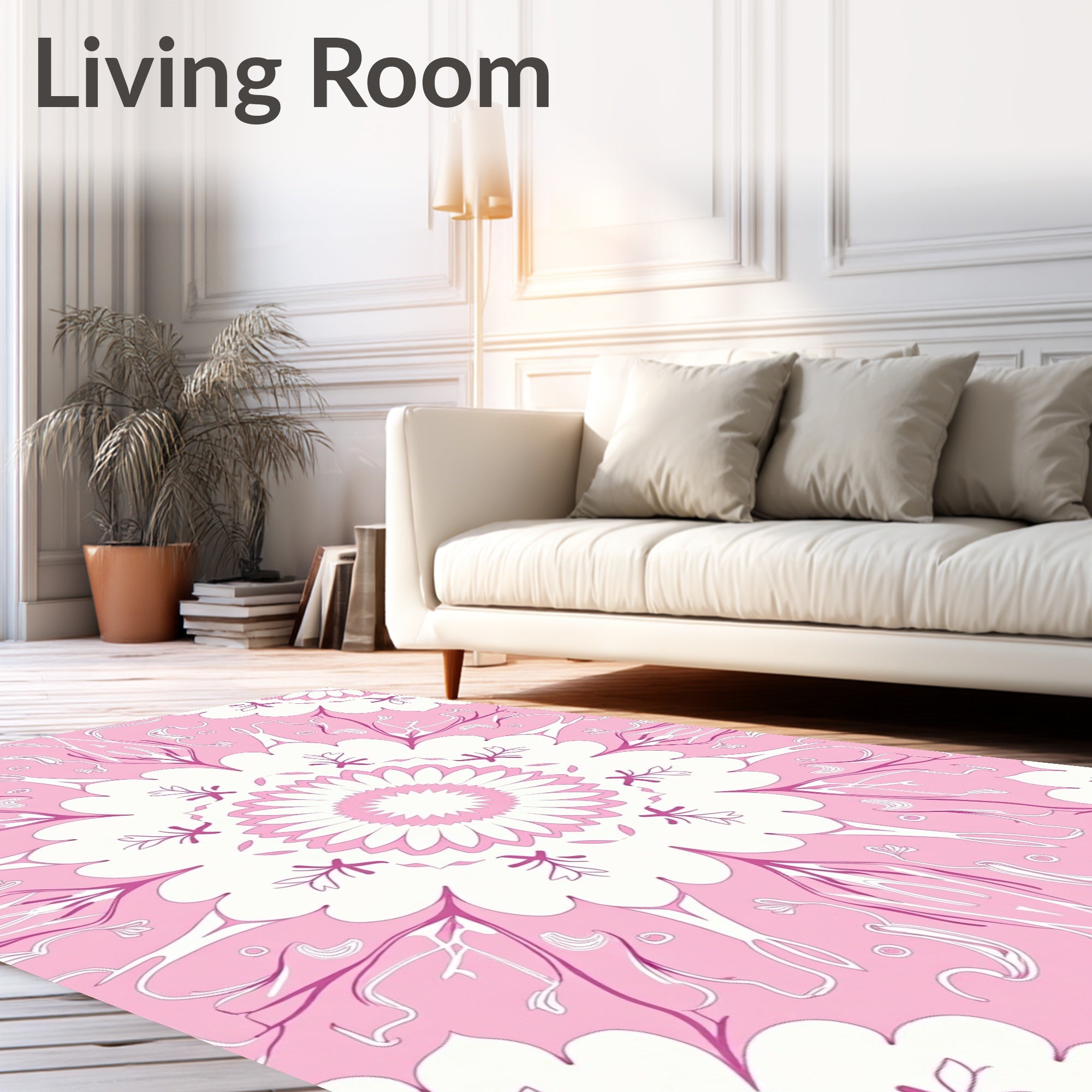 Pink Floral Mandala Inspired Pattern Rug