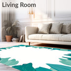 Teal Leafy Abstract Border Design Rug