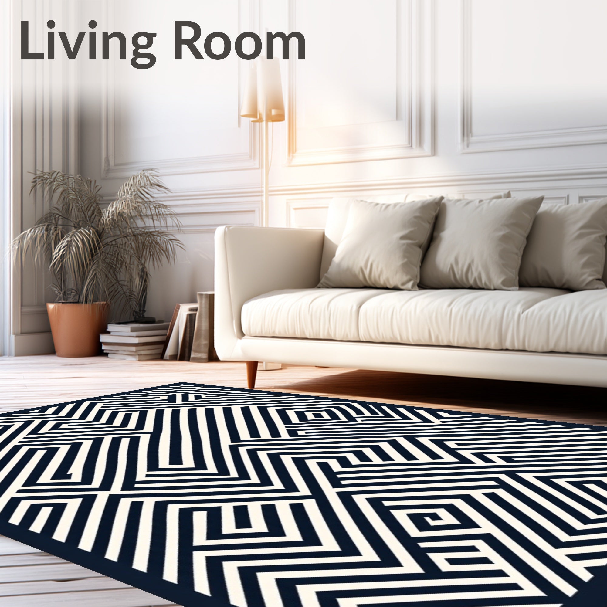 Sharp Black White Geometric Maze Design Rug