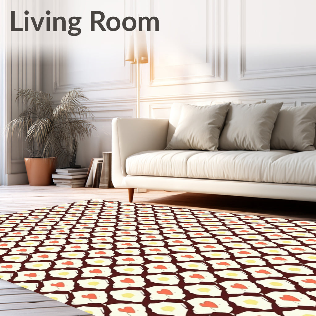 Quaint Red Hearts Cream Pattern Rug