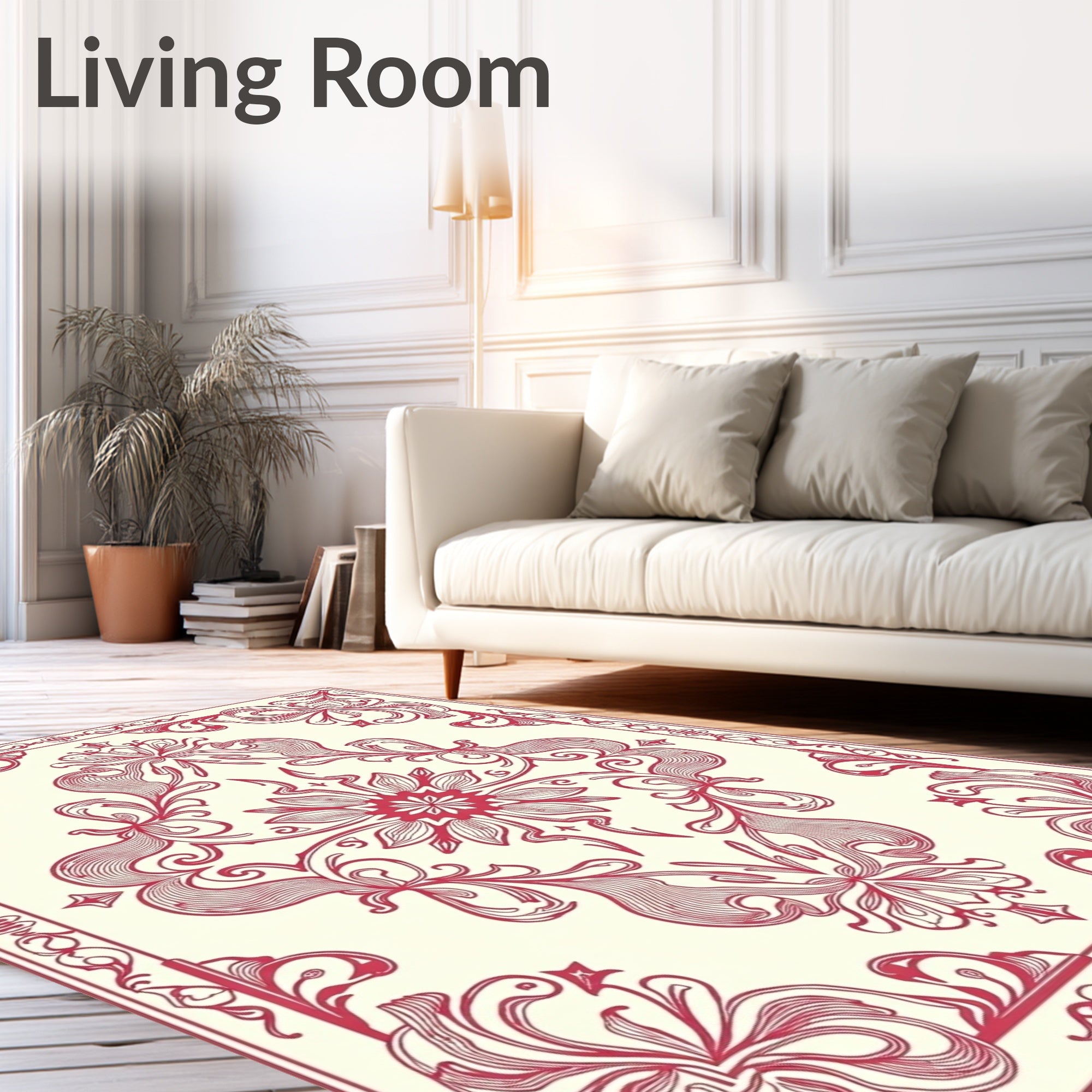 Victorian Red Floral Symmetry Pattern Rug