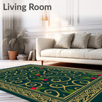 Ornate Green Gold Swirl Holly Rug