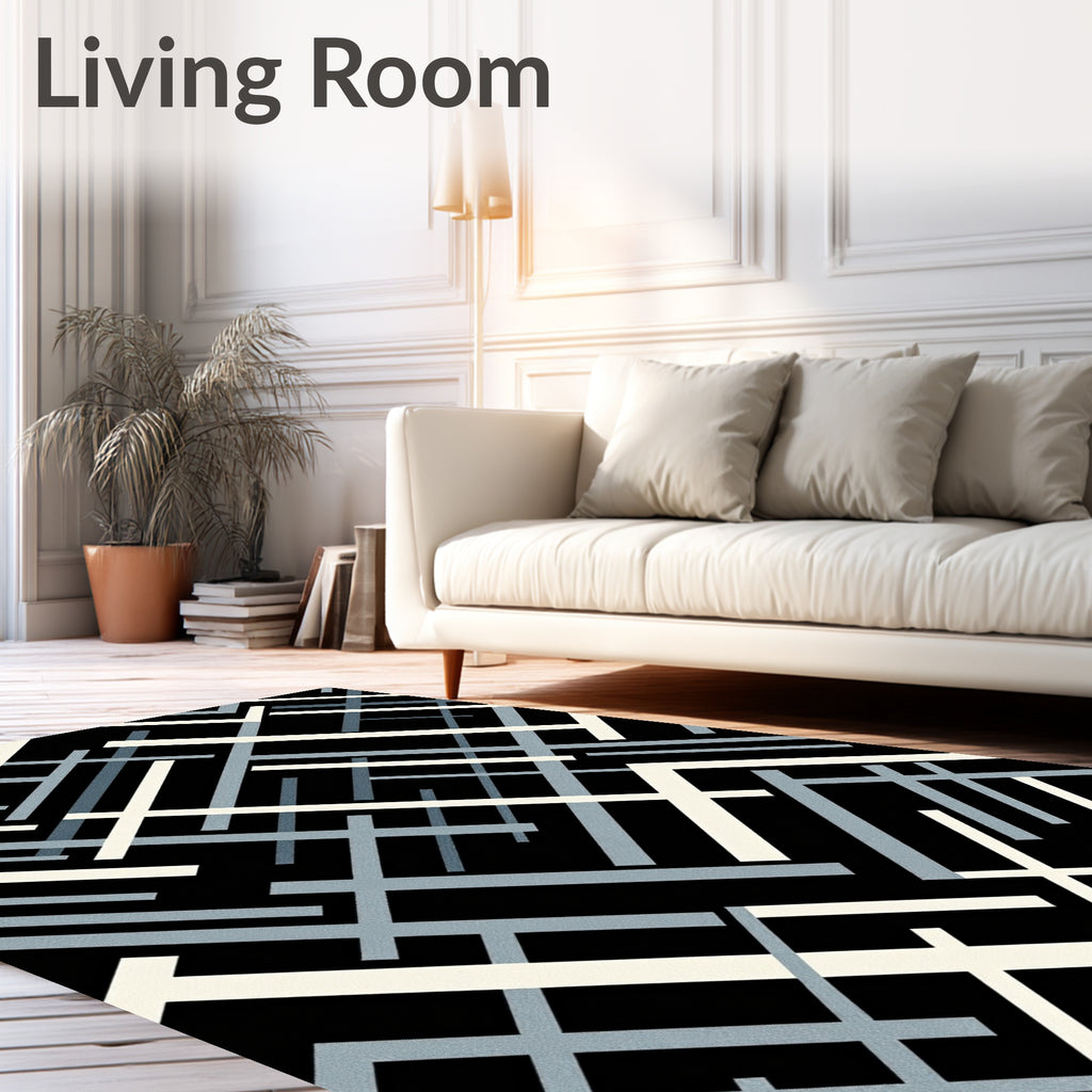 Interlocking Lines Pattern With Gray And Cream Rug