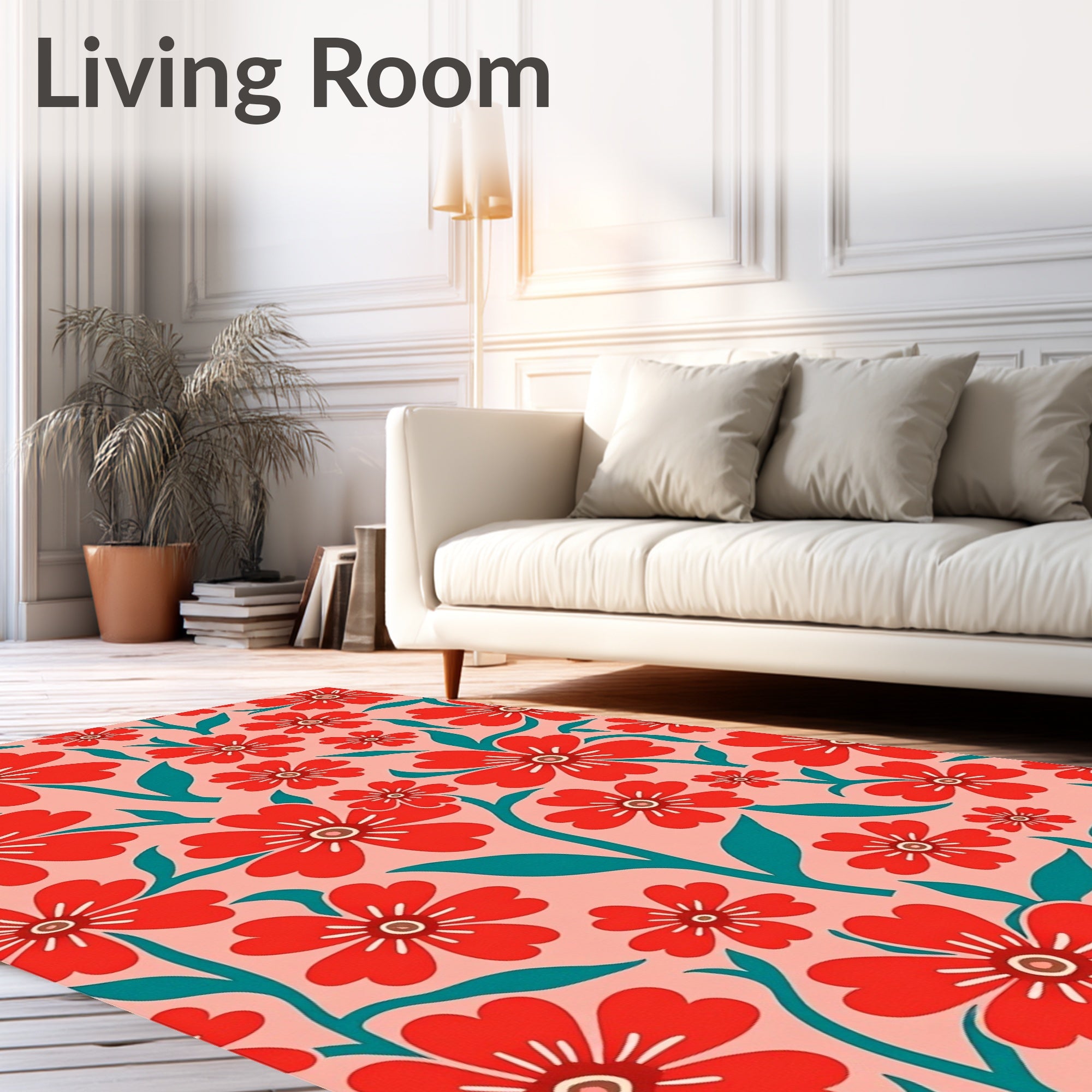 Red Floral Pattern with Teal Accents Rug
