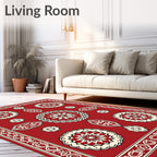 Bright Red Floral Medallion Pattern Rug