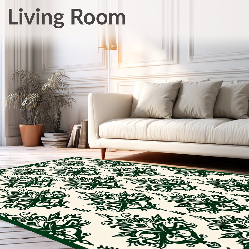 Deep Green Damask Pattern Design Rug