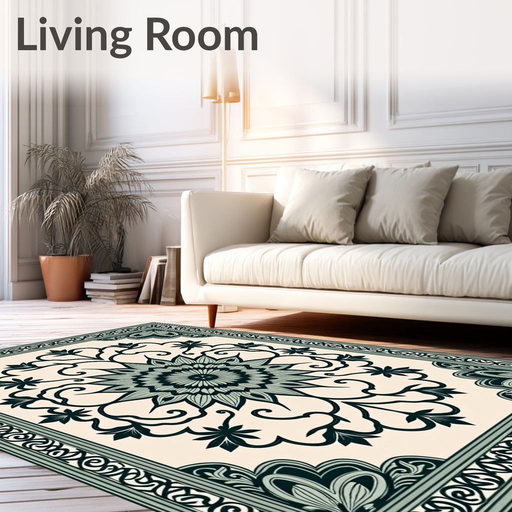 Elegant Floral Mandala Border Design Rug