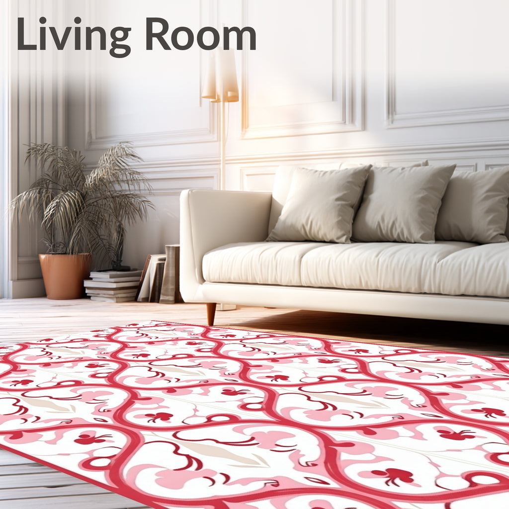 Red And Pink Floral Vine Pattern Rug