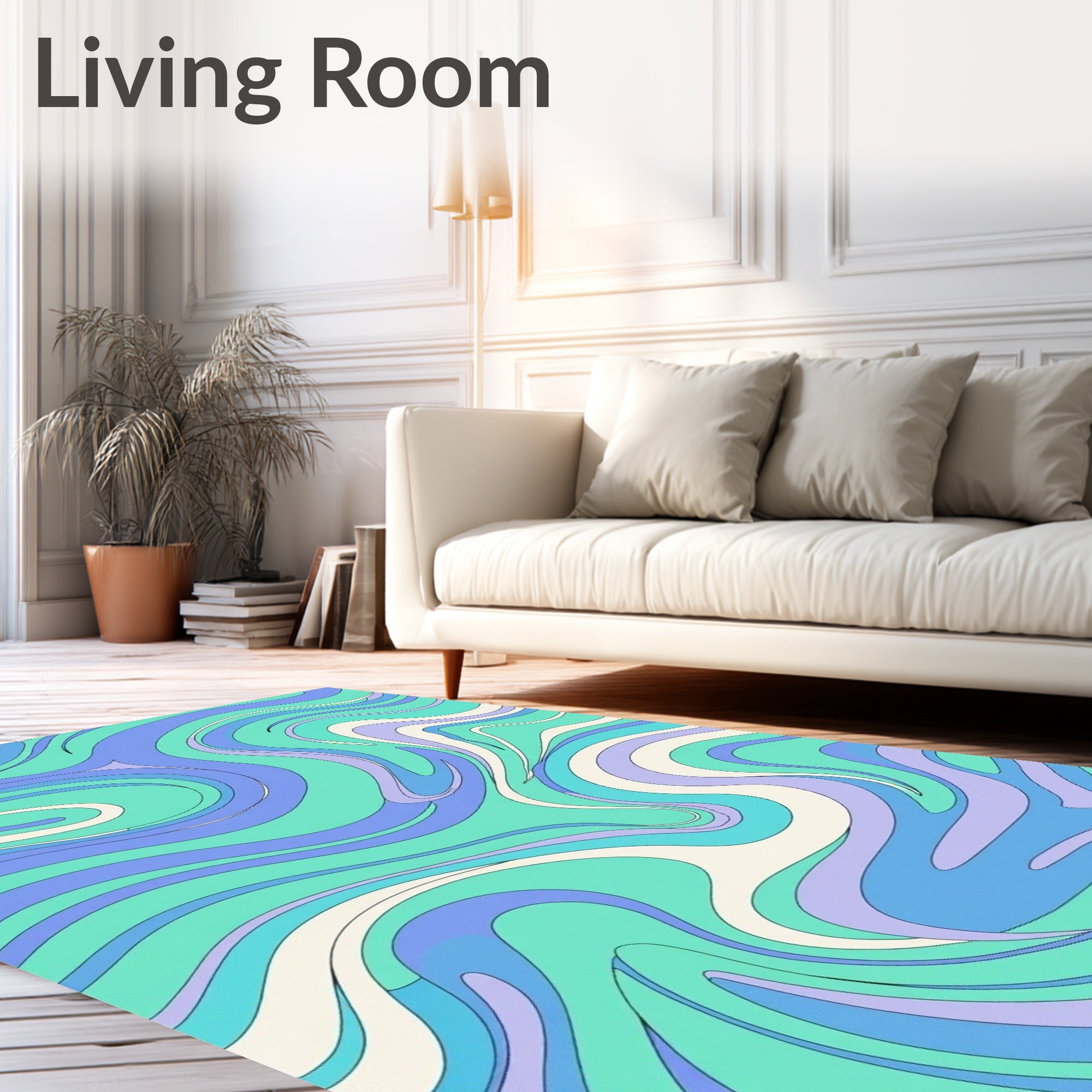 Swirling Aqua Lavender Abstract Design Rug