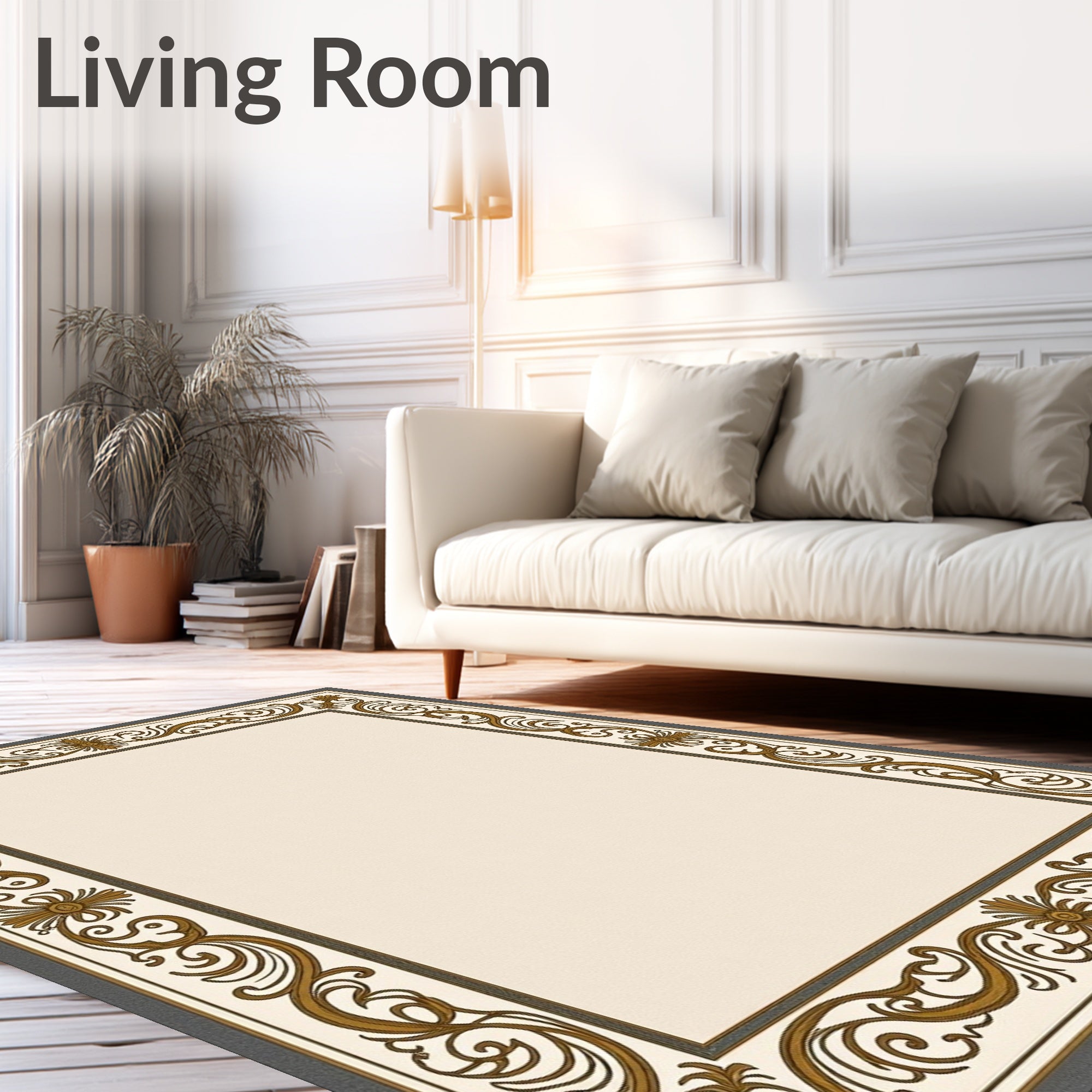 Ornate Scrollwork Classic Border Design Rug