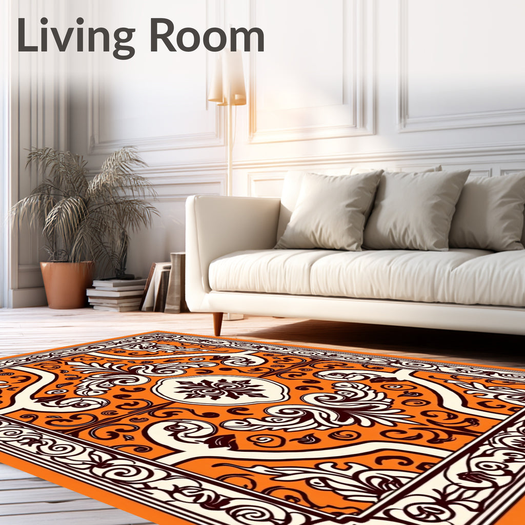 Orange Cream Symmetric Floral Pattern Rug
