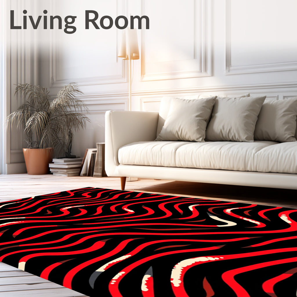 Bold Red Wave Pattern Rug