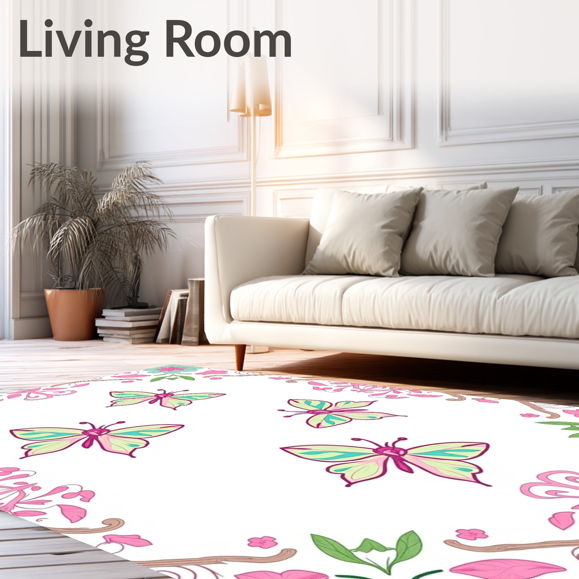 Whimsical Butterfly Floral Design Rug