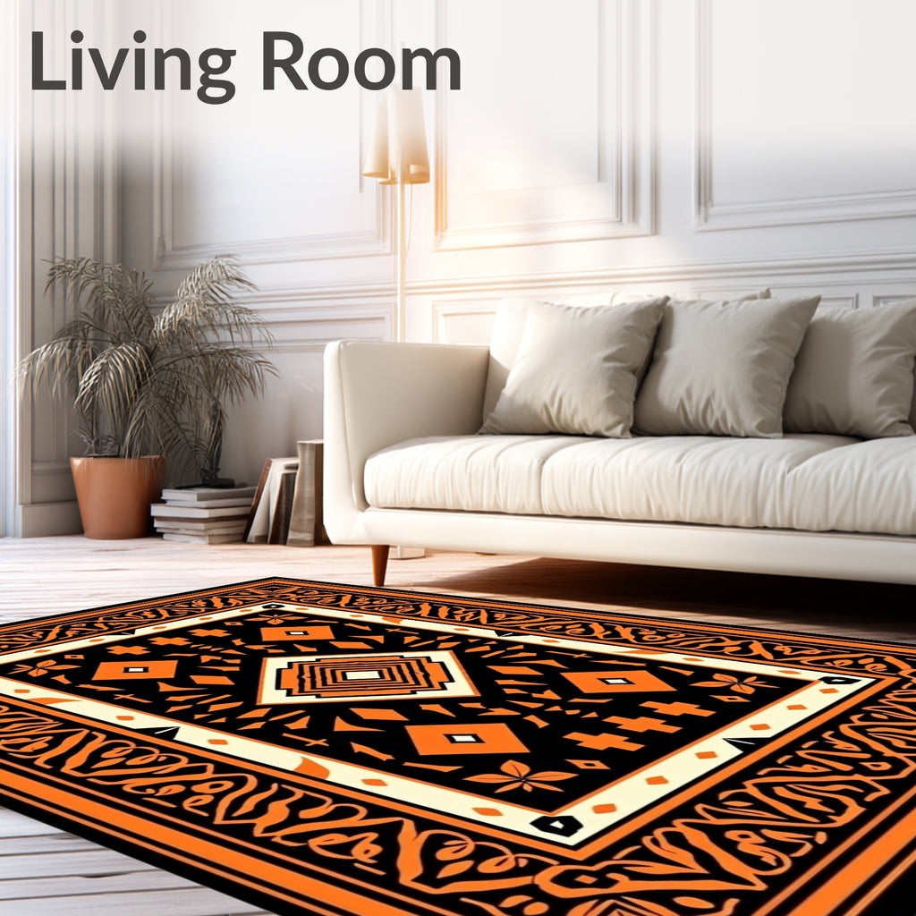 Bold Orange Geometric Tribal Pattern Rug