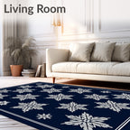 White Snowflake Medallion Navy Rug