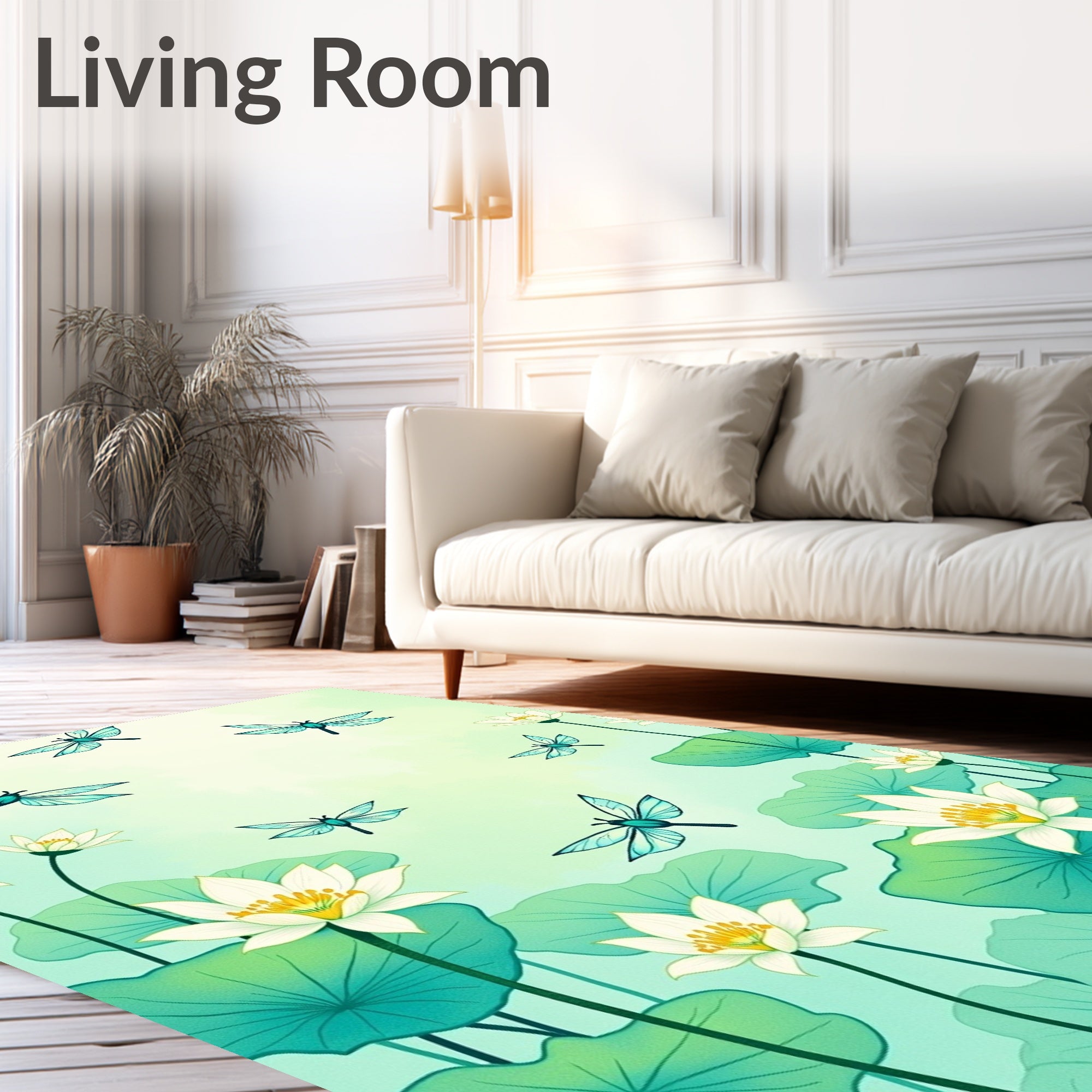 Dragonfly And Lotus Flower Pattern Rug
