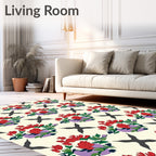 Traditional Red Floral Pattern With X Motif Rug