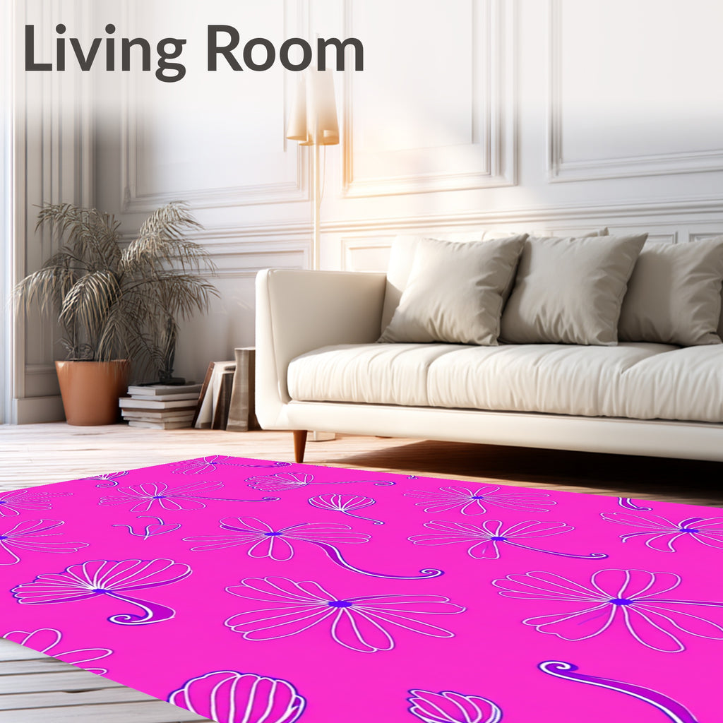 Vibrant Pink Floral Outline Pattern Rug