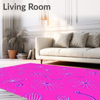 Vibrant Pink Floral Outline Pattern Rug