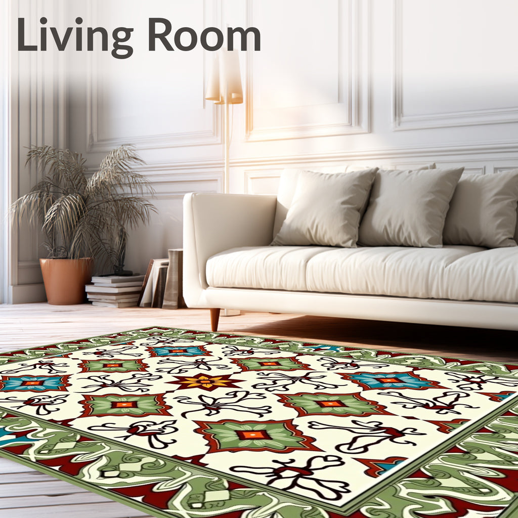 Ornate Floral Geometric Tiled Design Rug