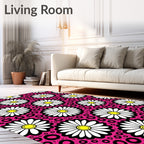 Daisies And Pink Circles Pattern Rug