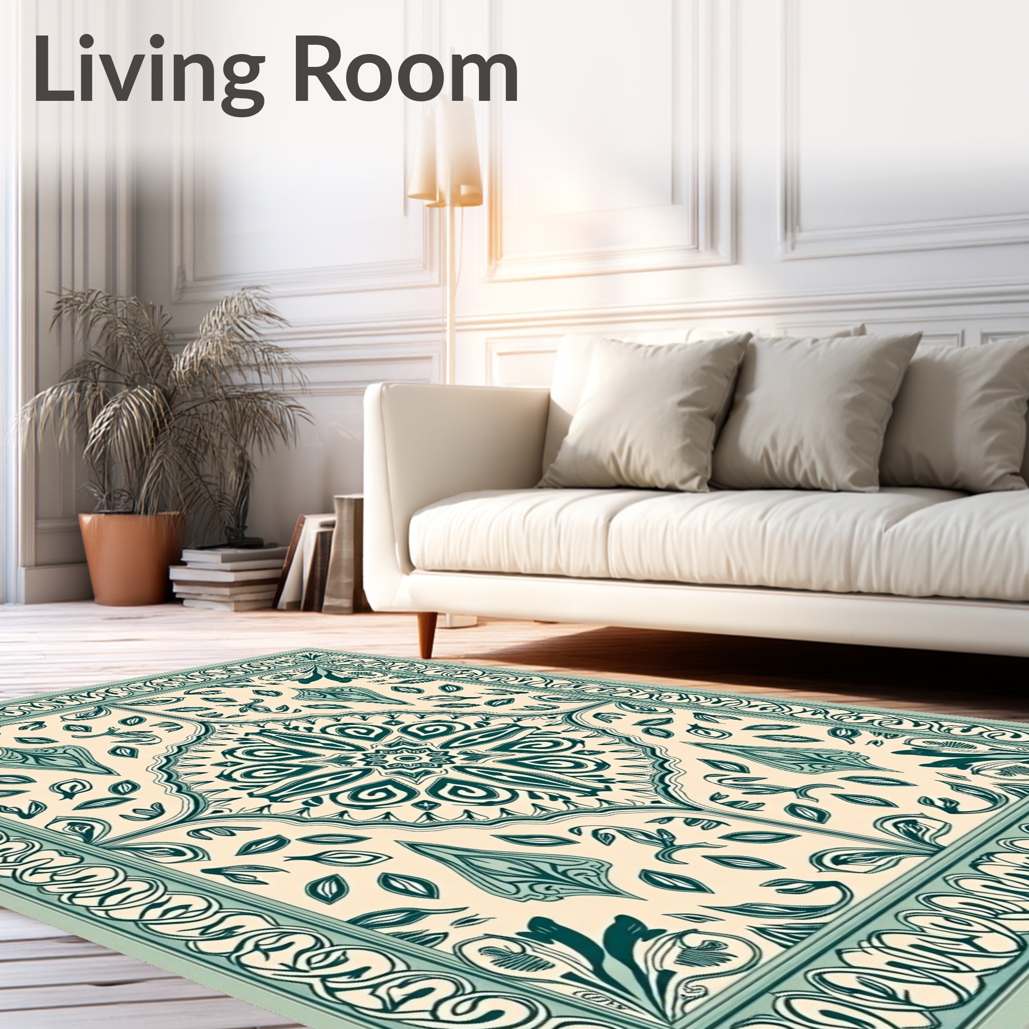 Elegant Teal Floral Medallion Pattern Rug
