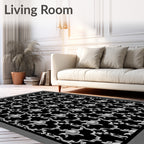Intricate Black White Floral Pattern Rug