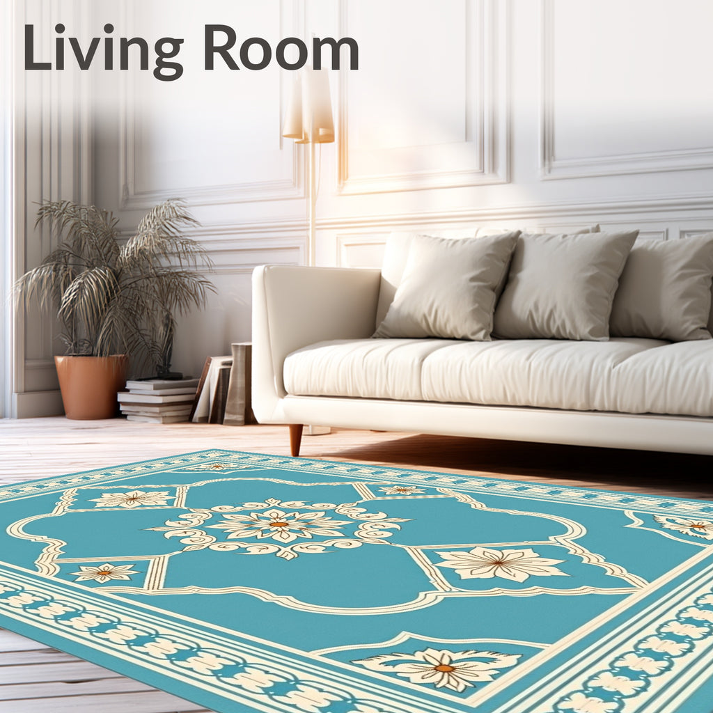 Ornate Floral Medallion Tealand Cream Rug