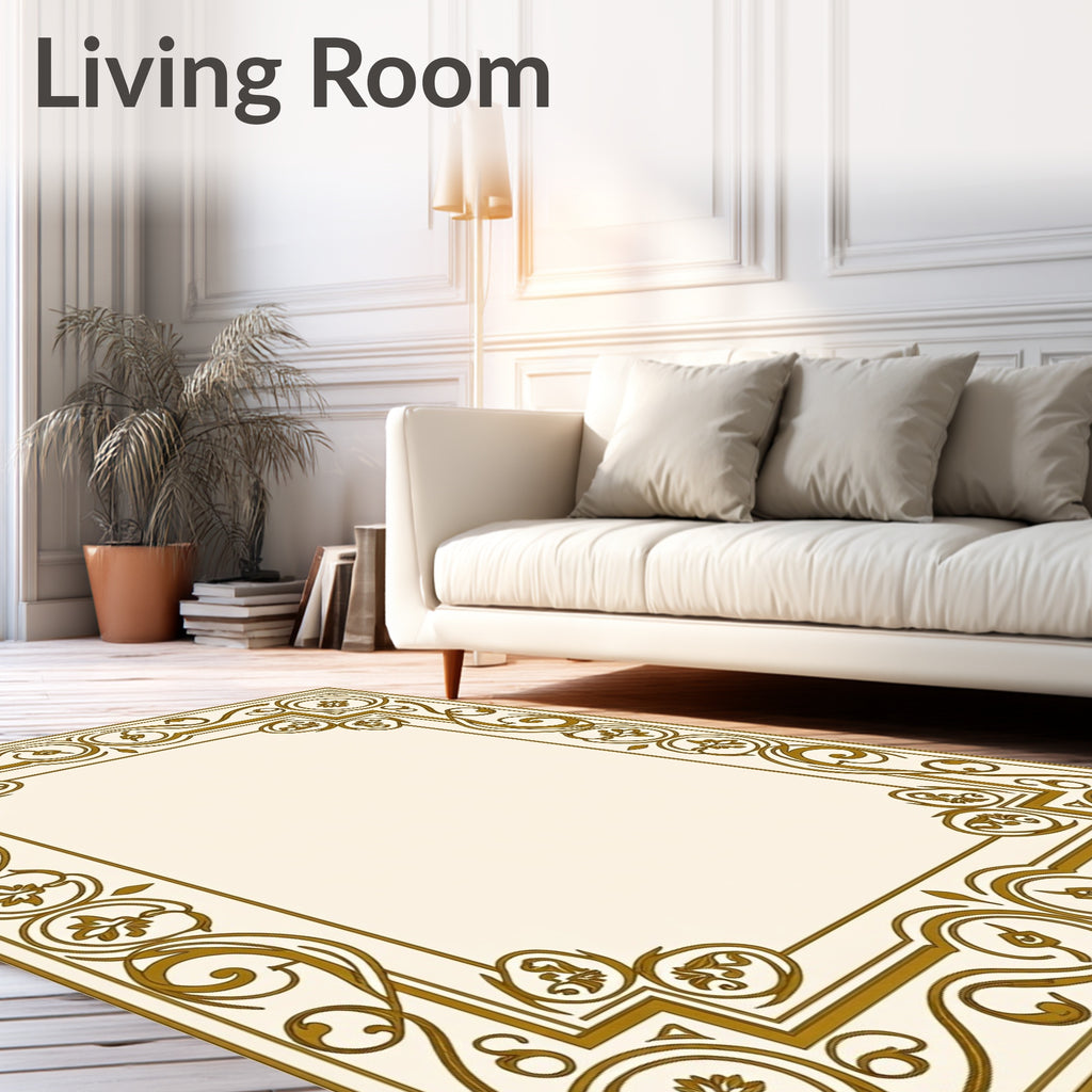 Ornate Gold Flourish Border Rug
