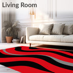 Bold Red Black Wave Pattern Rug