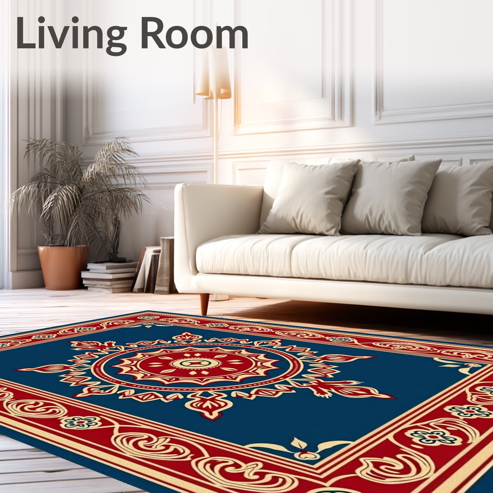 Ornate Floral Red Gold Medallion Rug