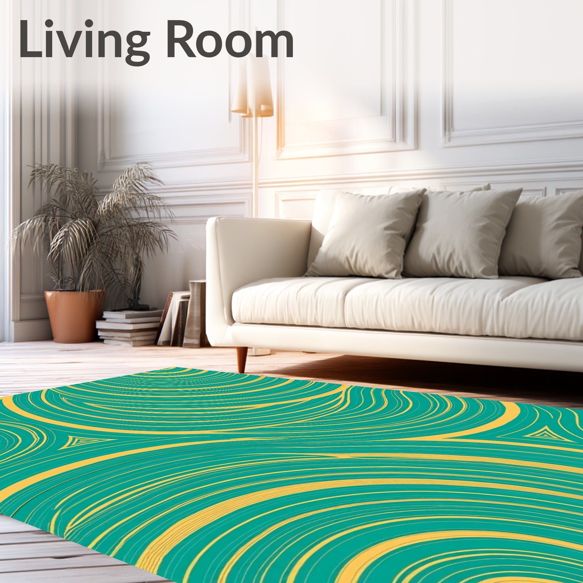 Abstract Teal Gold Swirl Pattern Rug